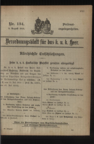 Kaiserlich-königliches Armee-Verordnungsblatt: Personal-Angelegenheiten 19180803 Seite: 1