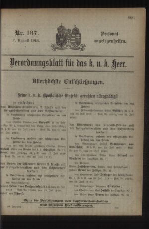 Kaiserlich-königliches Armee-Verordnungsblatt: Personal-Angelegenheiten 19180807 Seite: 1