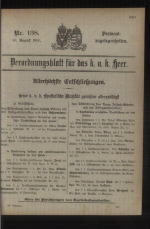 Kaiserlich-königliches Armee-Verordnungsblatt: Personal-Angelegenheiten 19180810 Seite: 1