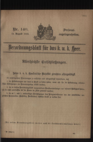 Kaiserlich-königliches Armee-Verordnungsblatt: Personal-Angelegenheiten 19180812 Seite: 1