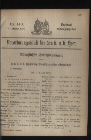 Kaiserlich-königliches Armee-Verordnungsblatt: Personal-Angelegenheiten 19180817 Seite: 1