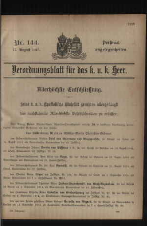 Kaiserlich-königliches Armee-Verordnungsblatt: Personal-Angelegenheiten 19180817 Seite: 11