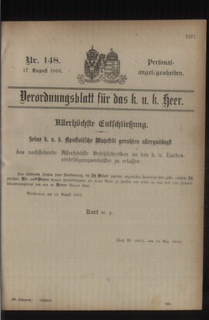 Kaiserlich-königliches Armee-Verordnungsblatt: Personal-Angelegenheiten 19180817 Seite: 69