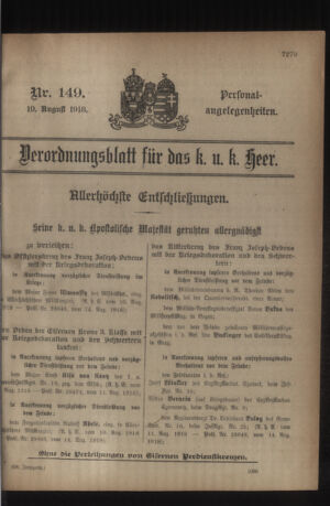 Kaiserlich-königliches Armee-Verordnungsblatt: Personal-Angelegenheiten 19180819 Seite: 1