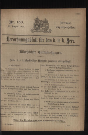 Kaiserlich-königliches Armee-Verordnungsblatt: Personal-Angelegenheiten 19180821 Seite: 1