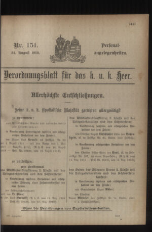 Kaiserlich-königliches Armee-Verordnungsblatt: Personal-Angelegenheiten 19180824 Seite: 1