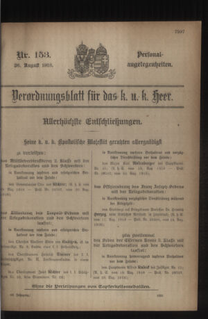 Kaiserlich-königliches Armee-Verordnungsblatt: Personal-Angelegenheiten 19180826 Seite: 1