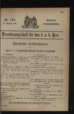 Kaiserlich-königliches Armee-Verordnungsblatt: Personal-Angelegenheiten 19180831 Seite: 1