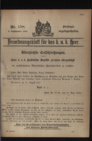 Kaiserlich-königliches Armee-Verordnungsblatt: Personal-Angelegenheiten 19180904 Seite: 1