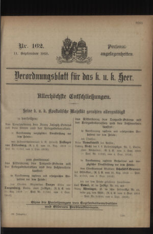 Kaiserlich-königliches Armee-Verordnungsblatt: Personal-Angelegenheiten 19180911 Seite: 1