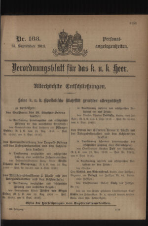 Kaiserlich-königliches Armee-Verordnungsblatt: Personal-Angelegenheiten 19180914 Seite: 1