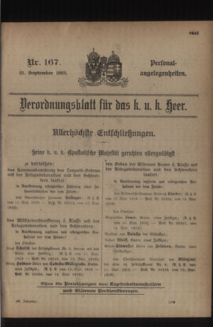 Kaiserlich-königliches Armee-Verordnungsblatt: Personal-Angelegenheiten 19180921 Seite: 1