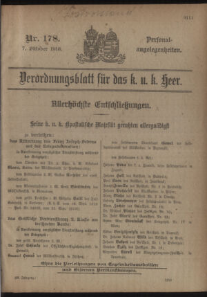 Kaiserlich-königliches Armee-Verordnungsblatt: Personal-Angelegenheiten 19181007 Seite: 1