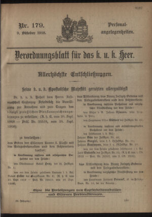 Kaiserlich-königliches Armee-Verordnungsblatt: Personal-Angelegenheiten 19181009 Seite: 1