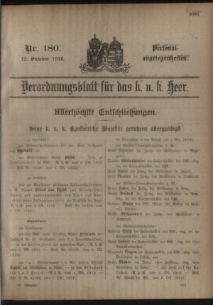 Kaiserlich-königliches Armee-Verordnungsblatt: Personal-Angelegenheiten 19181012 Seite: 1