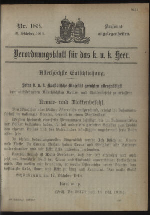 Kaiserlich-königliches Armee-Verordnungsblatt: Personal-Angelegenheiten 19181018 Seite: 1