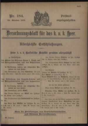 Kaiserlich-königliches Armee-Verordnungsblatt: Personal-Angelegenheiten 19181019 Seite: 1