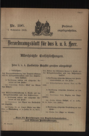 Kaiserlich-königliches Armee-Verordnungsblatt: Personal-Angelegenheiten 19181102 Seite: 1