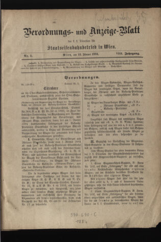 Verordnungs- und Anzeige-Blatt der k.k. General-Direction der österr. Staatsbahnen 18840113 Seite: 1