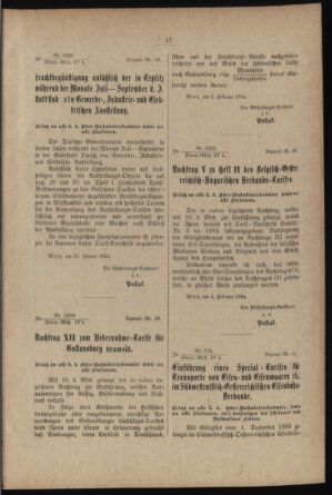 Verordnungs- und Anzeige-Blatt der k.k. General-Direction der österr. Staatsbahnen 18840113 Seite: 15