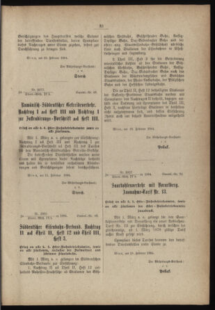 Verordnungs- und Anzeige-Blatt der k.k. General-Direction der österr. Staatsbahnen 18840113 Seite: 31