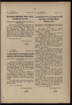 Verordnungs- und Anzeige-Blatt der k.k. General-Direction der österr. Staatsbahnen 18840113 Seite: 47