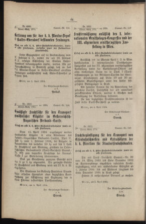 Verordnungs- und Anzeige-Blatt der k.k. General-Direction der österr. Staatsbahnen 18840113 Seite: 62