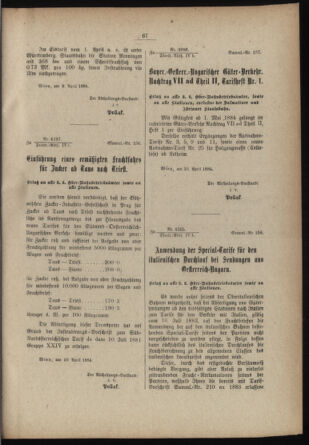 Verordnungs- und Anzeige-Blatt der k.k. General-Direction der österr. Staatsbahnen 18840113 Seite: 65