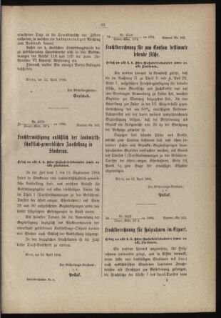 Verordnungs- und Anzeige-Blatt der k.k. General-Direction der österr. Staatsbahnen 18840113 Seite: 67