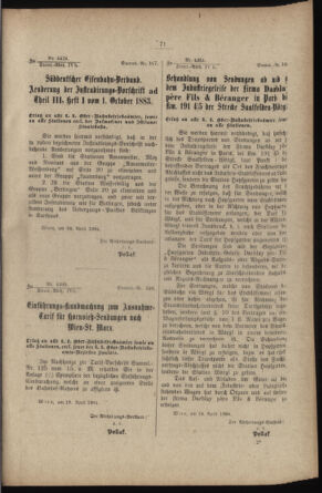 Verordnungs- und Anzeige-Blatt der k.k. General-Direction der österr. Staatsbahnen 18840113 Seite: 69