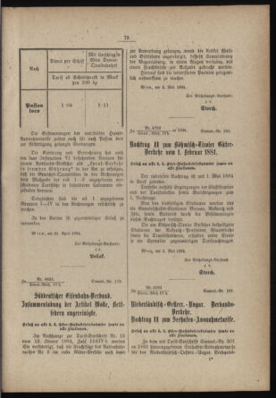 Verordnungs- und Anzeige-Blatt der k.k. General-Direction der österr. Staatsbahnen 18840113 Seite: 73