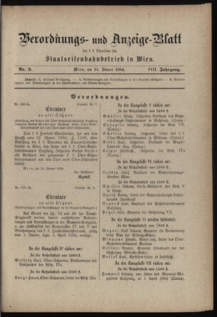 Verordnungs- und Anzeige-Blatt der k.k. General-Direction der österr. Staatsbahnen 18840114 Seite: 1