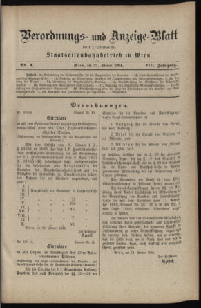 Verordnungs- und Anzeige-Blatt der k.k. General-Direction der österr. Staatsbahnen 18840121 Seite: 1