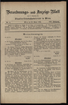 Verordnungs- und Anzeige-Blatt der k.k. General-Direction der österr. Staatsbahnen 18840128 Seite: 1