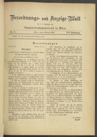 Verordnungs- und Anzeige-Blatt der k.k. General-Direction der österr. Staatsbahnen 18840206 Seite: 1