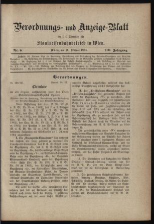 Verordnungs- und Anzeige-Blatt der k.k. General-Direction der österr. Staatsbahnen 18840211 Seite: 1