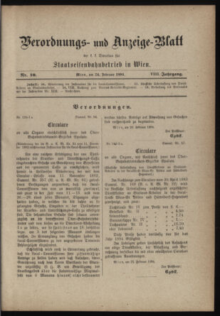 Verordnungs- und Anzeige-Blatt der k.k. General-Direction der österr. Staatsbahnen 18840224 Seite: 1