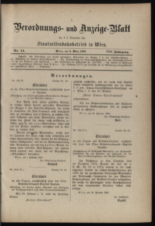 Verordnungs- und Anzeige-Blatt der k.k. General-Direction der österr. Staatsbahnen 18840303 Seite: 1