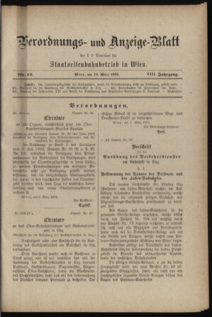 Verordnungs- und Anzeige-Blatt der k.k. General-Direction der österr. Staatsbahnen 18840310 Seite: 1