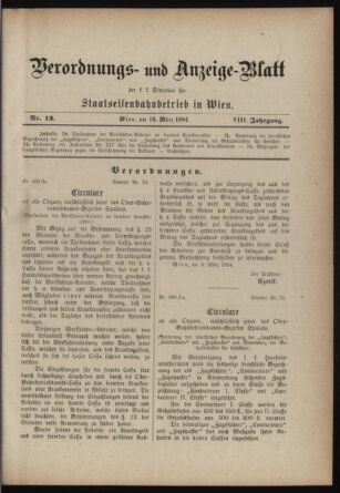 Verordnungs- und Anzeige-Blatt der k.k. General-Direction der österr. Staatsbahnen 18840316 Seite: 1