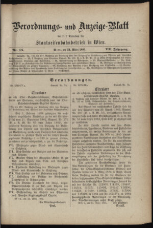 Verordnungs- und Anzeige-Blatt der k.k. General-Direction der österr. Staatsbahnen 18840324 Seite: 1