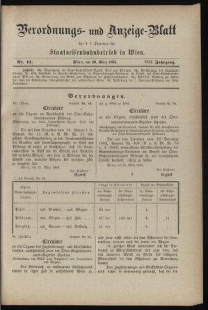 Verordnungs- und Anzeige-Blatt der k.k. General-Direction der österr. Staatsbahnen 18840330 Seite: 1