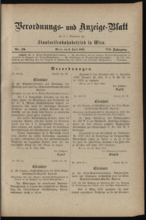 Verordnungs- und Anzeige-Blatt der k.k. General-Direction der österr. Staatsbahnen 18840406 Seite: 1