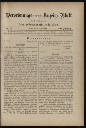 Verordnungs- und Anzeige-Blatt der k.k. General-Direction der österr. Staatsbahnen 18840426 Seite: 1