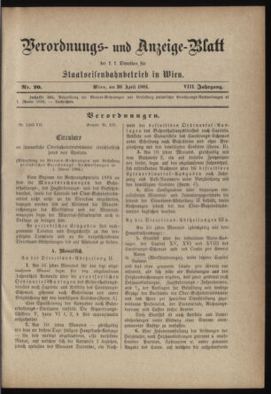 Verordnungs- und Anzeige-Blatt der k.k. General-Direction der österr. Staatsbahnen 18840430 Seite: 1