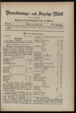 Verordnungs- und Anzeige-Blatt der k.k. General-Direction der österr. Staatsbahnen 18840503 Seite: 1