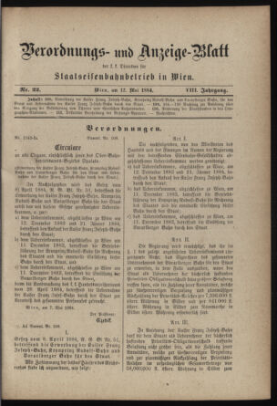 Verordnungs- und Anzeige-Blatt der k.k. General-Direction der österr. Staatsbahnen 18840512 Seite: 1