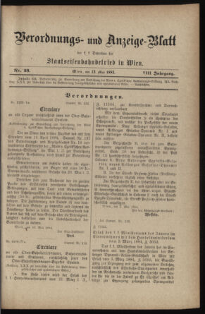 Verordnungs- und Anzeige-Blatt der k.k. General-Direction der österr. Staatsbahnen 18840513 Seite: 1