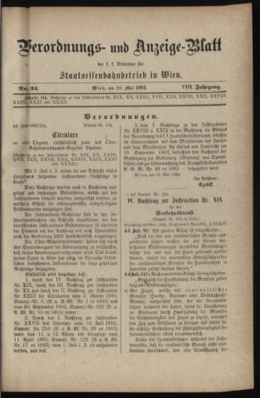 Verordnungs- und Anzeige-Blatt der k.k. General-Direction der österr. Staatsbahnen 18840520 Seite: 1