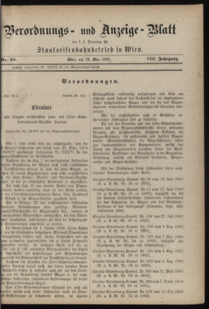 Verordnungs- und Anzeige-Blatt der k.k. General-Direction der österr. Staatsbahnen 18840521 Seite: 1